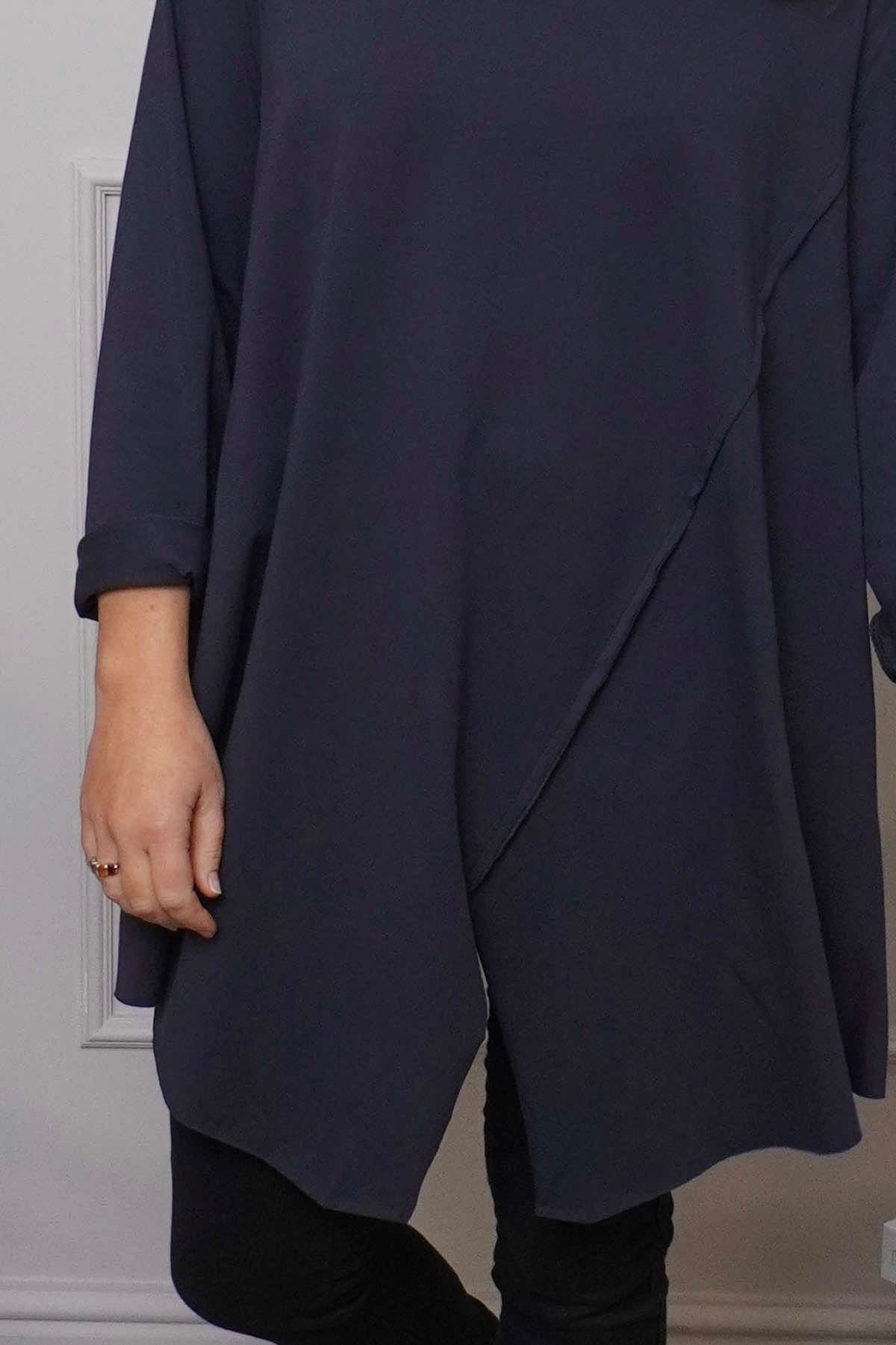 Nelle Cowl Cotton Top Navy