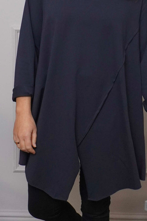 Nelle Cowl Cotton Top Navy - Image 3