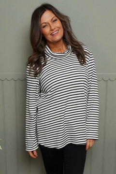 Dortha Stripe Cowl Knit Top Stone