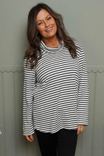 Dortha Stripe Cowl Knit Top Stone Stone - Dortha Stripe Cowl Knit Top Stone