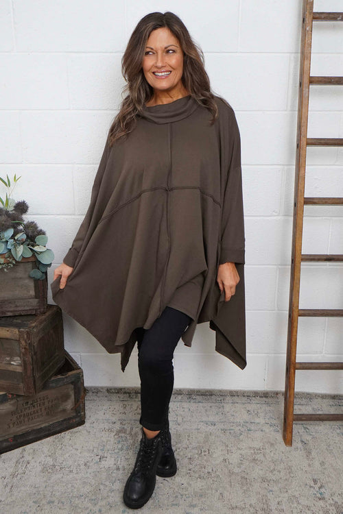Posy Cowl Oversized Cotton Top Cocoa - Image 1