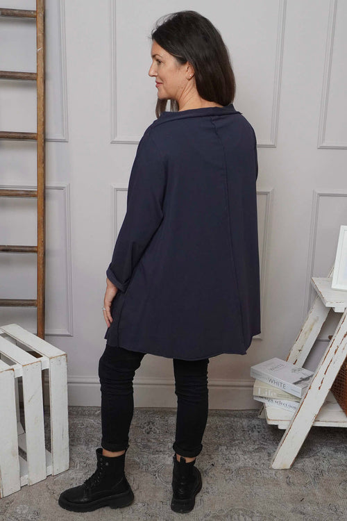 Nelle Cowl Cotton Top Navy - Image 4