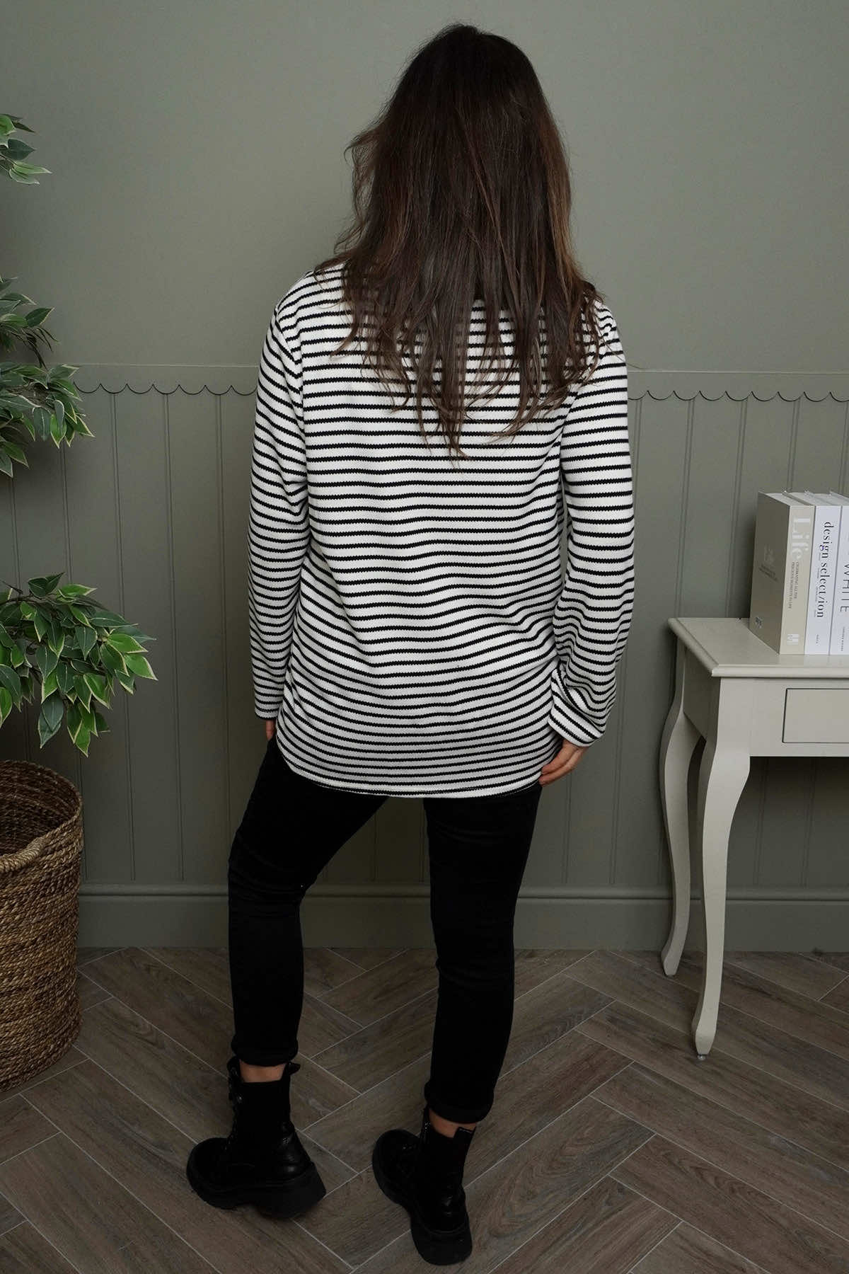 Dortha Stripe Cowl Knit Top Stone