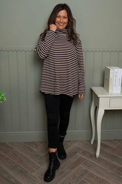 Dortha Stripe Cowl Knit Top Cocoa