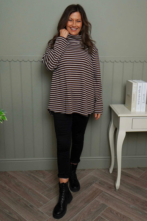 Dortha Stripe Cowl Knit Top Cocoa - Image 1