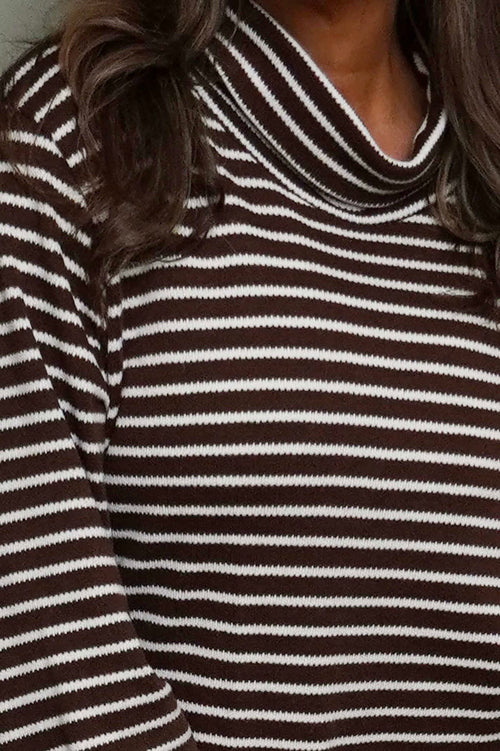 Dortha Stripe Cowl Knit Top Cocoa - Image 3