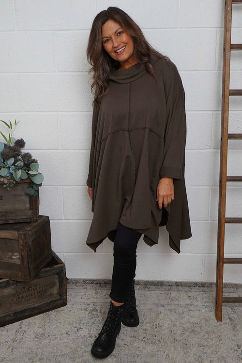 Posy Cowl Oversized Cotton Top Cocoa - Image 2