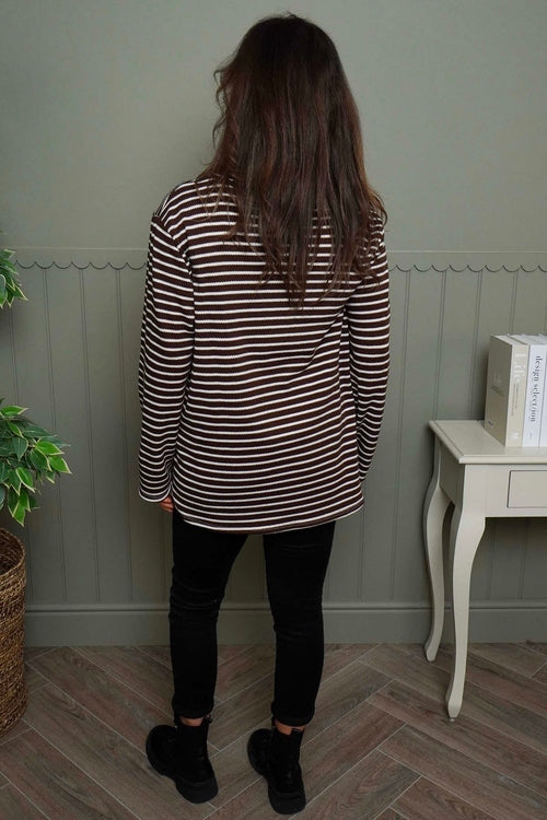 Dortha Stripe Cowl Knit Top Cocoa - Image 4