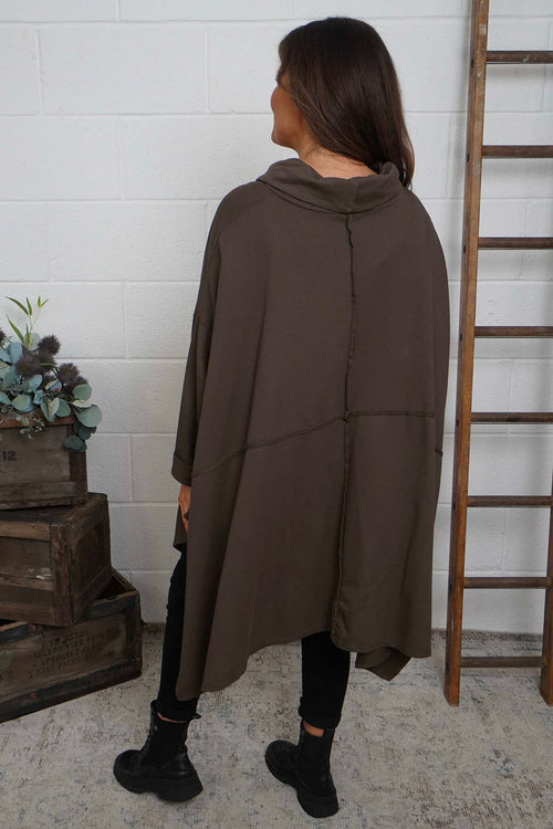Posy Cowl Oversized Cotton Top Cocoa - Image 4