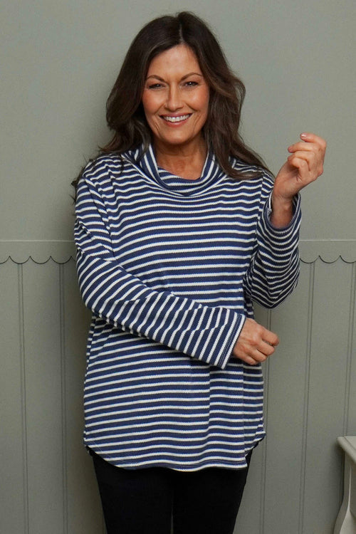 Dortha Stripe Cowl Knit Top Blue - Image 1