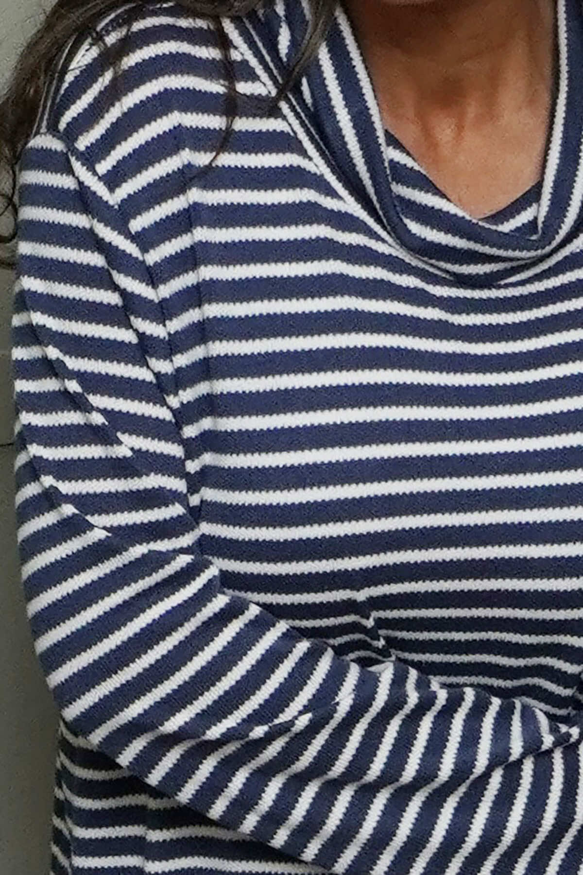 Dortha Stripe Cowl Knit Top Navy