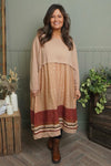 Janette Pattern Cotton Dress Camel