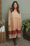 Janette Pattern Cotton Dress Camel