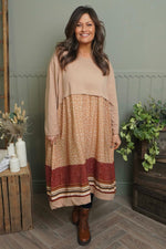 Janette Pattern Cotton Dress Camel Camel - Janette Pattern Cotton Dress Camel