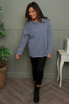 Dortha Stripe Cowl Knit Top Navy