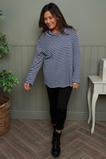 Dortha Stripe Cowl Knit Top Navy Navy - Dortha Stripe Cowl Knit Top Navy