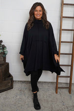 Posy Cowl Oversized Cotton Top Black Black - Posy Cowl Oversized Cotton Top Black
