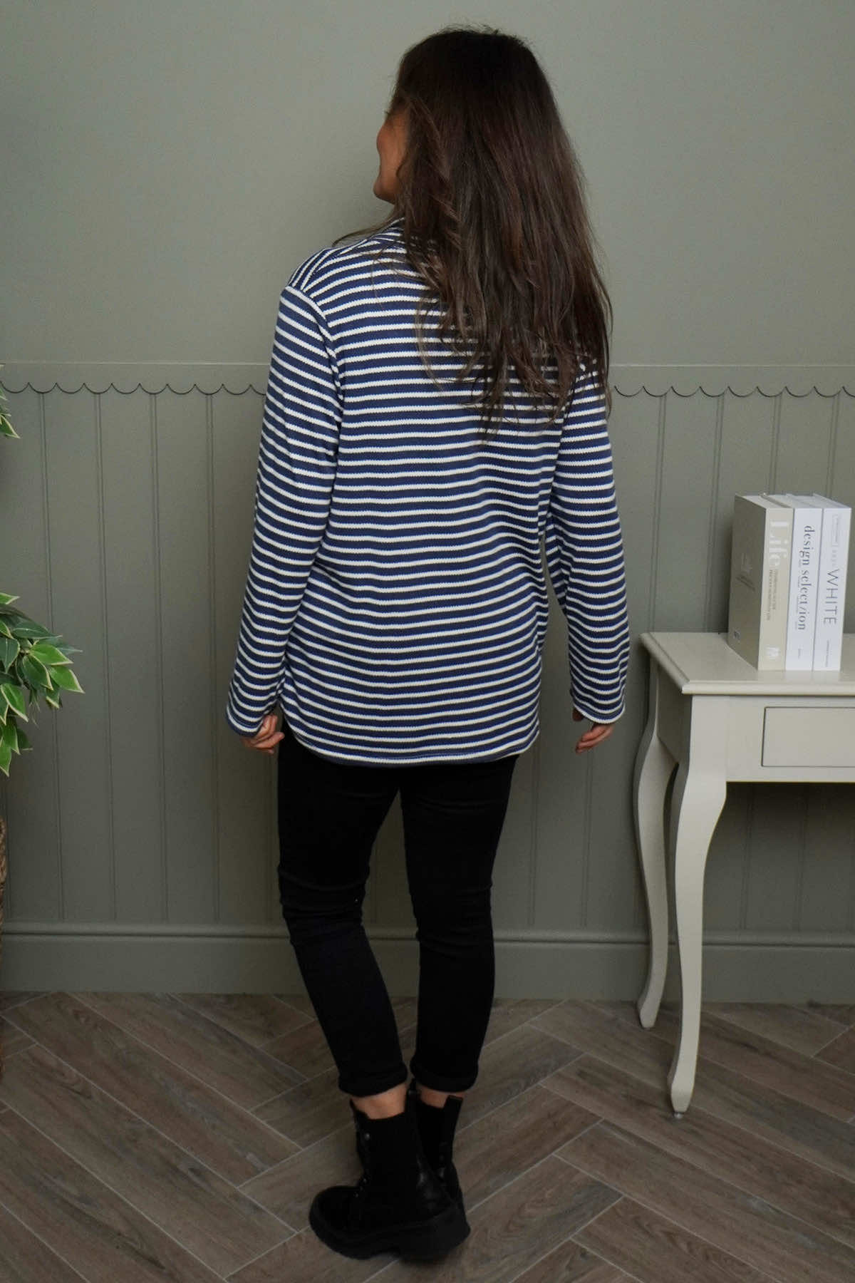 Dortha Stripe Cowl Knit Top Blue