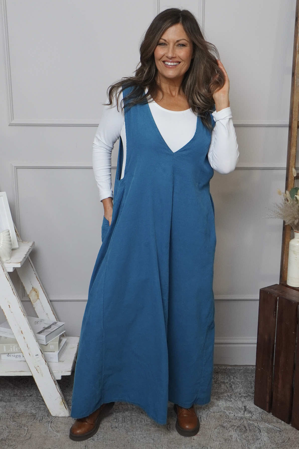 Cara Needlecord Dress Teal