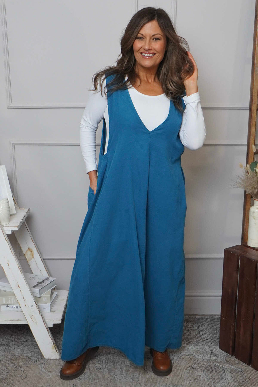 Cara Needlecord Dress Teal