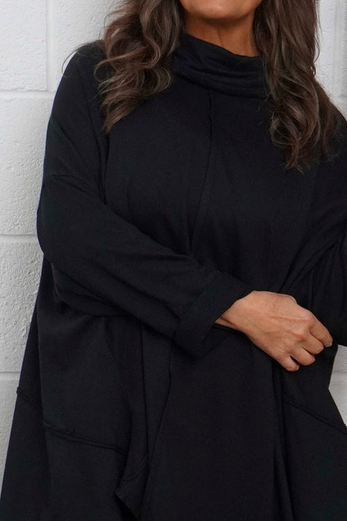 Posy Cowl Oversized Cotton Top Black - Image 3