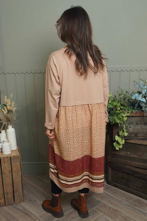 Janette Pattern Cotton Dress Camel - Image 4