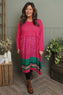 Janette Pattern Cotton Dress Fuchsia