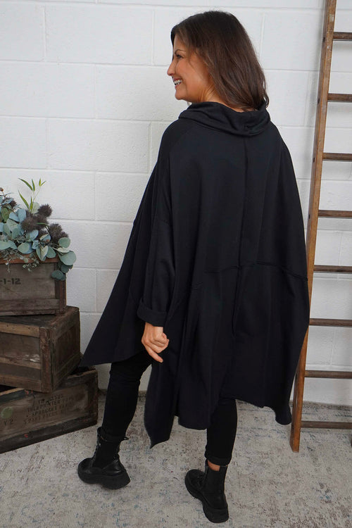 Posy Cowl Oversized Cotton Top Black - Image 4
