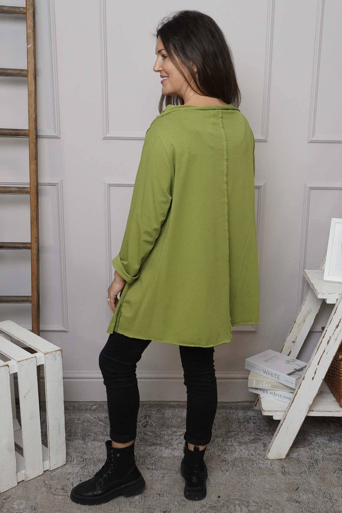 Nelle Cowl Cotton Top Olive