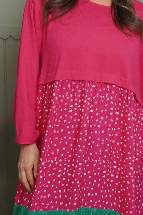Janette Pattern Cotton Dress Fuchsia - Image 3