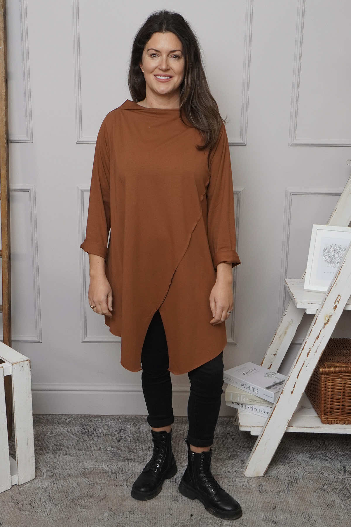 Nelle Cowl Cotton Top Nutmeg