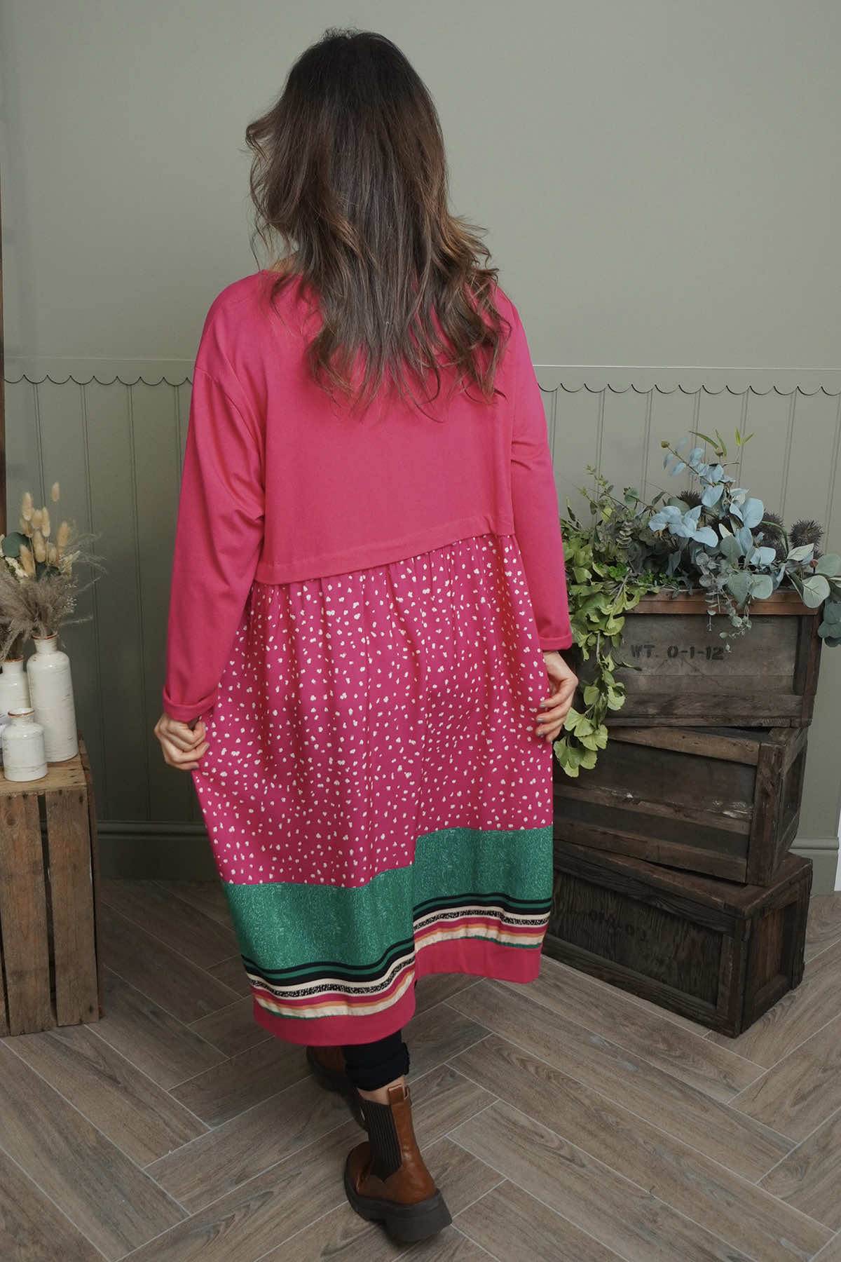 Janette Pattern Cotton Dress Fuchsia