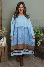 Janette Pattern Cotton Dress Light Blue Light Blue - Janette Pattern Cotton Dress Light Blue