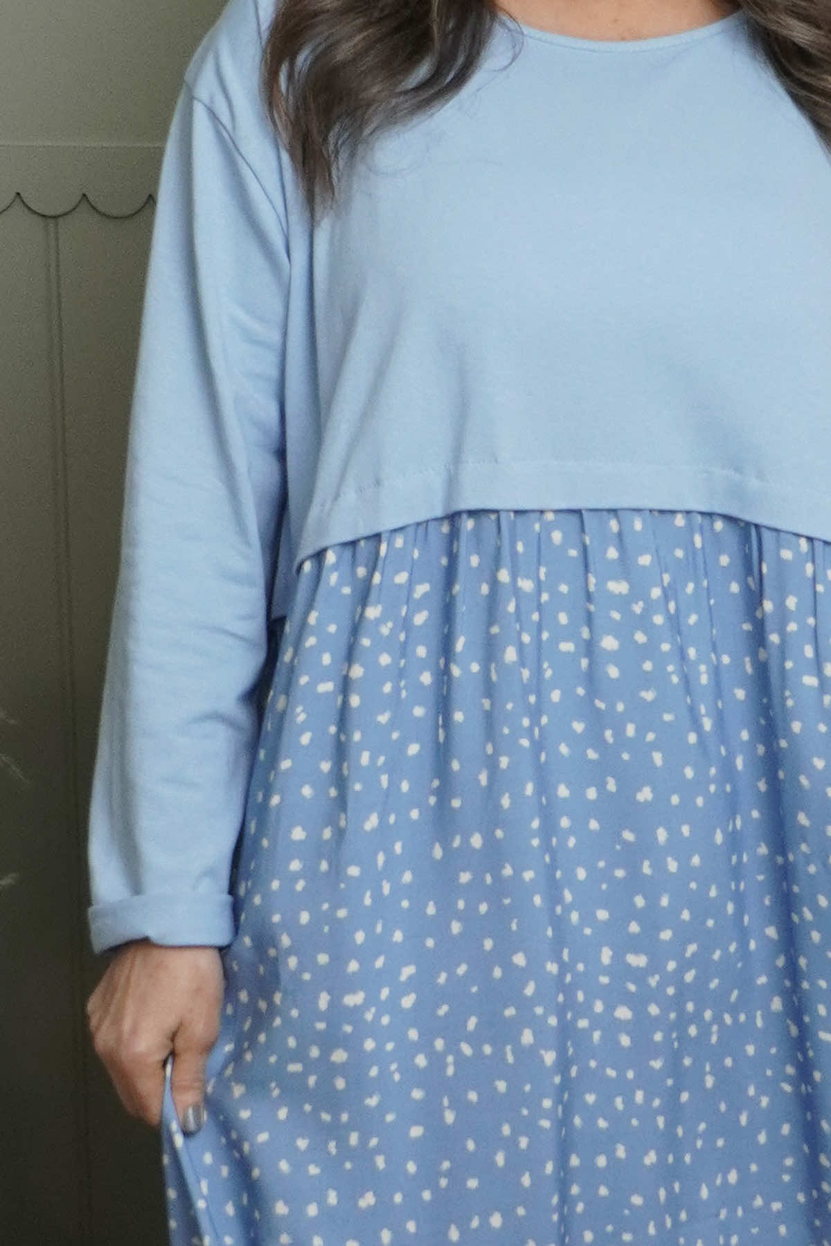 Janette Pattern Cotton Dress Light Blue