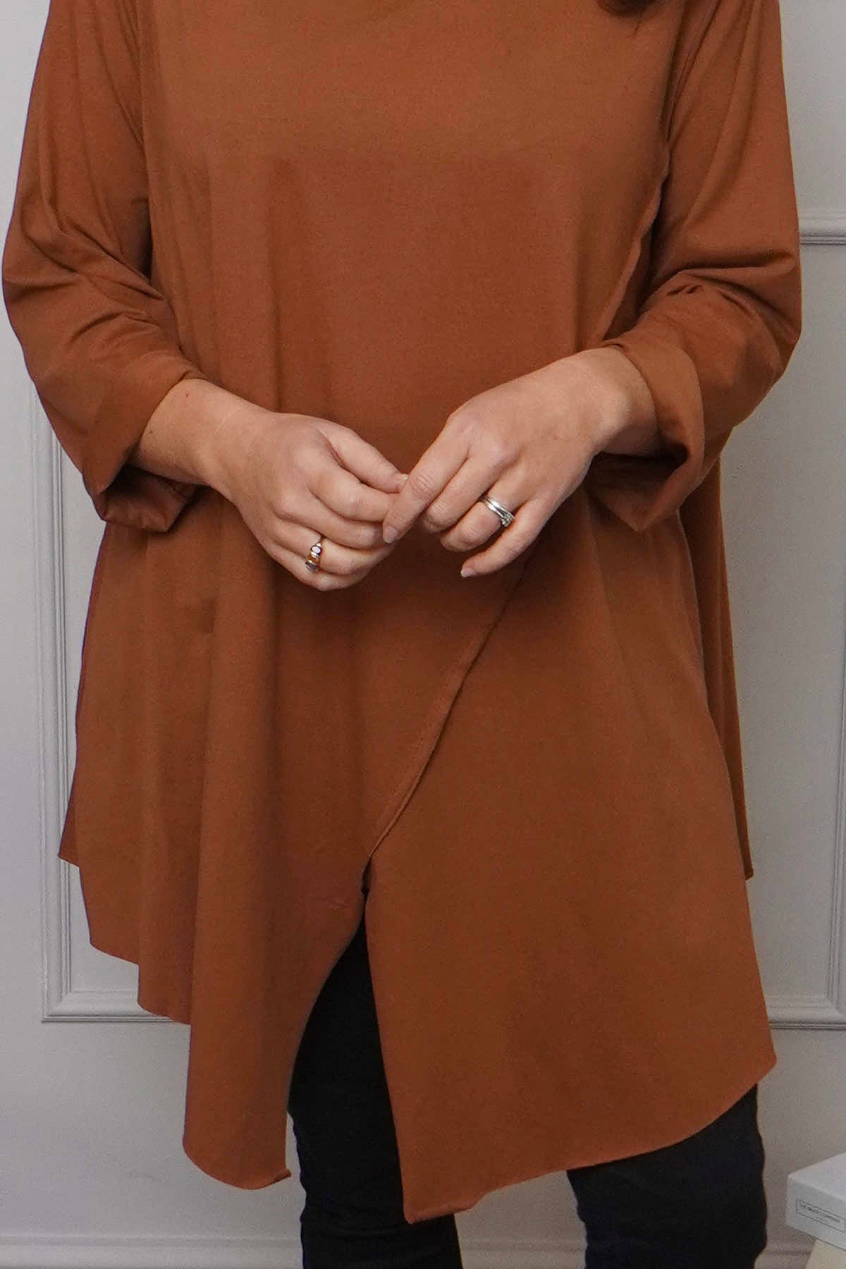 Nelle Cowl Cotton Top Nutmeg