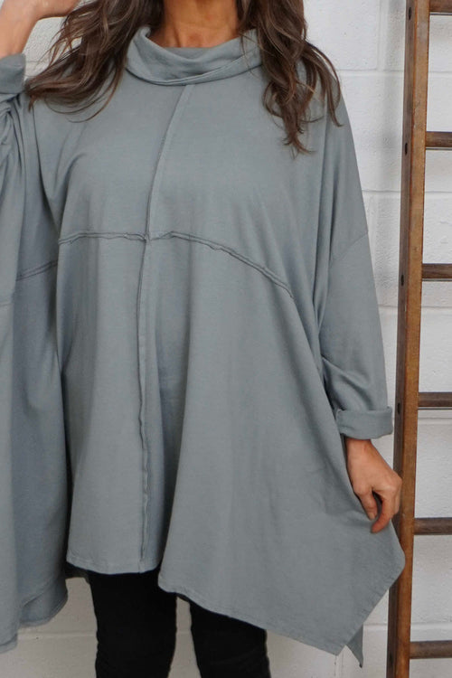 Posy Cowl Oversized Cotton Top Mid Grey - Image 3