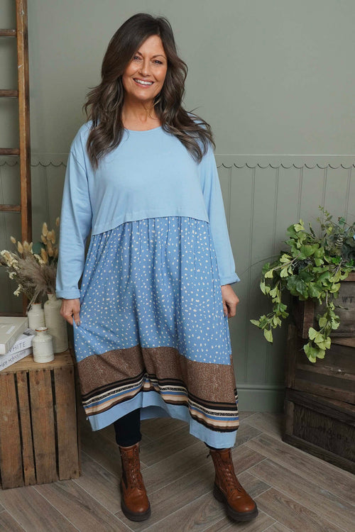 Janette Pattern Cotton Dress Light Blue - Image 3