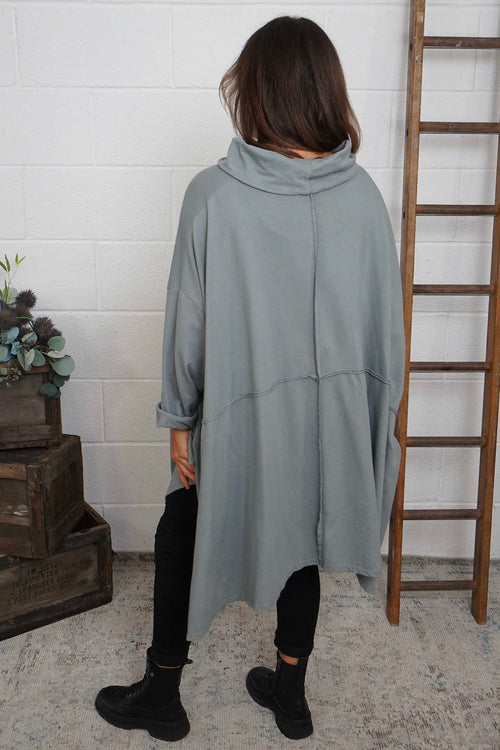 Posy Cowl Oversized Cotton Top Mid Grey - Image 4