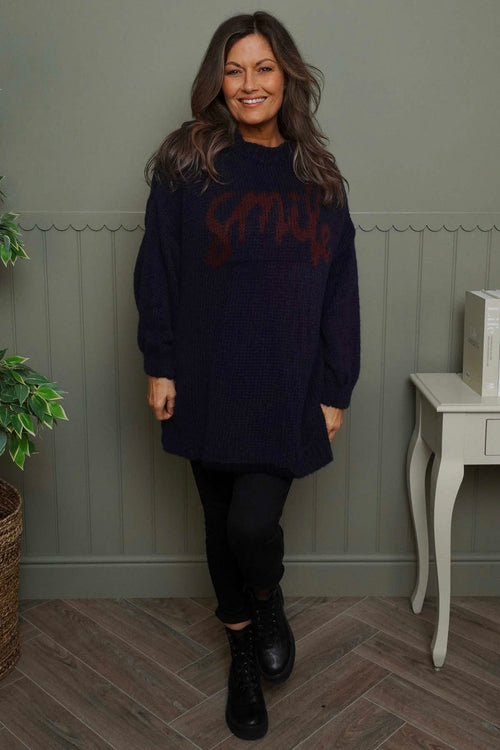 Smile Knitted Jumper Navy - Image 1