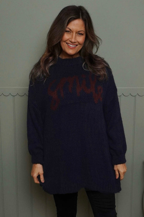 Smile Knitted Jumper Navy - Image 2
