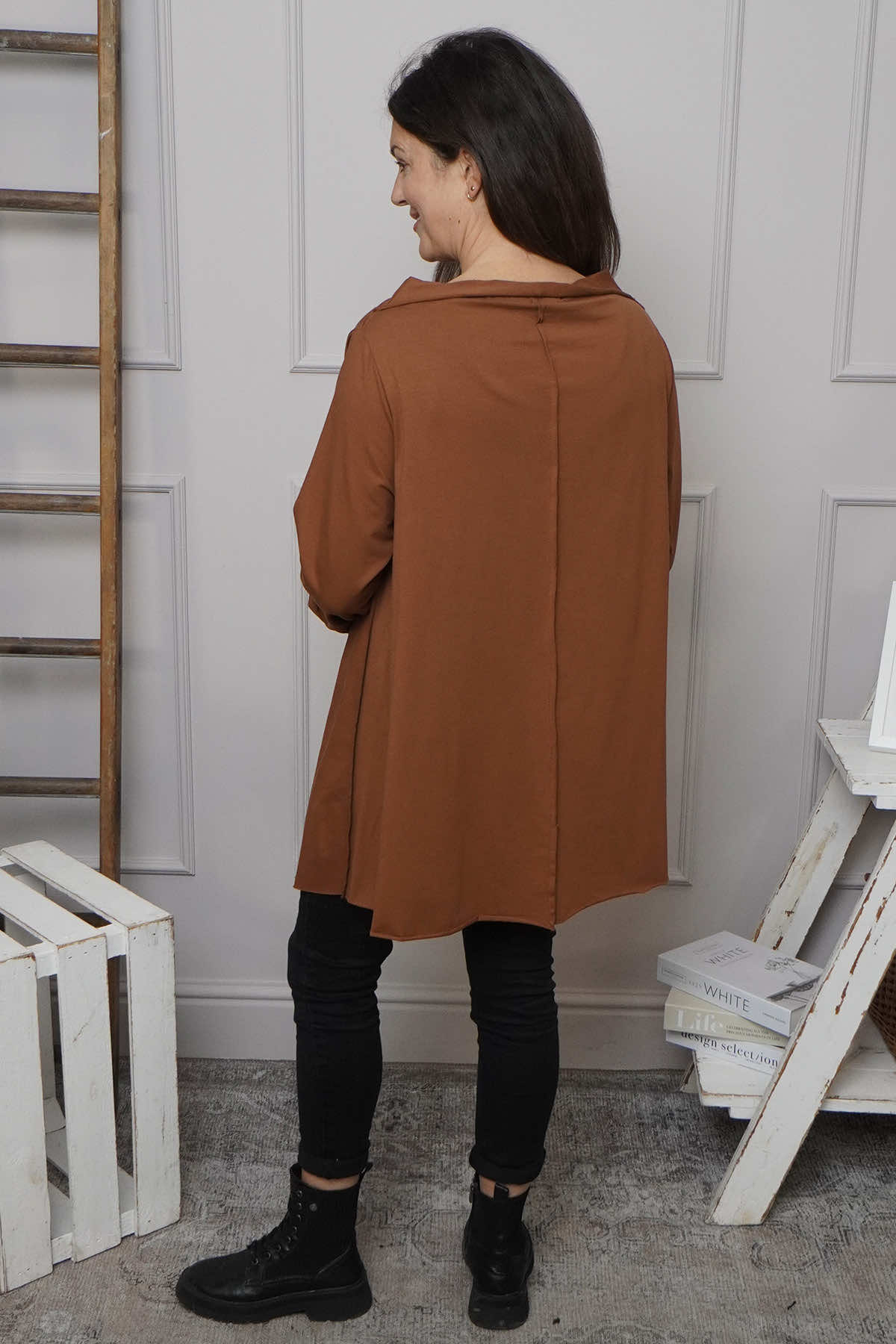 Nelle Cowl Cotton Top Nutmeg