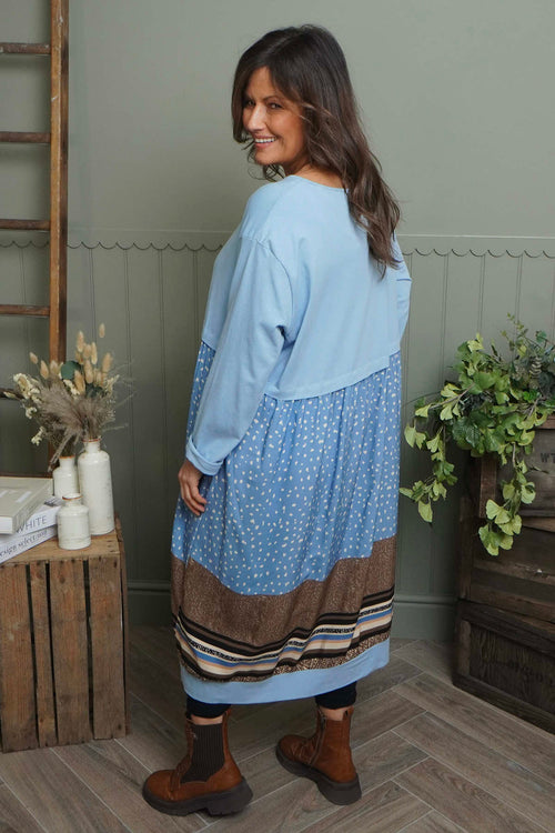 Janette Pattern Cotton Dress Light Blue - Image 4