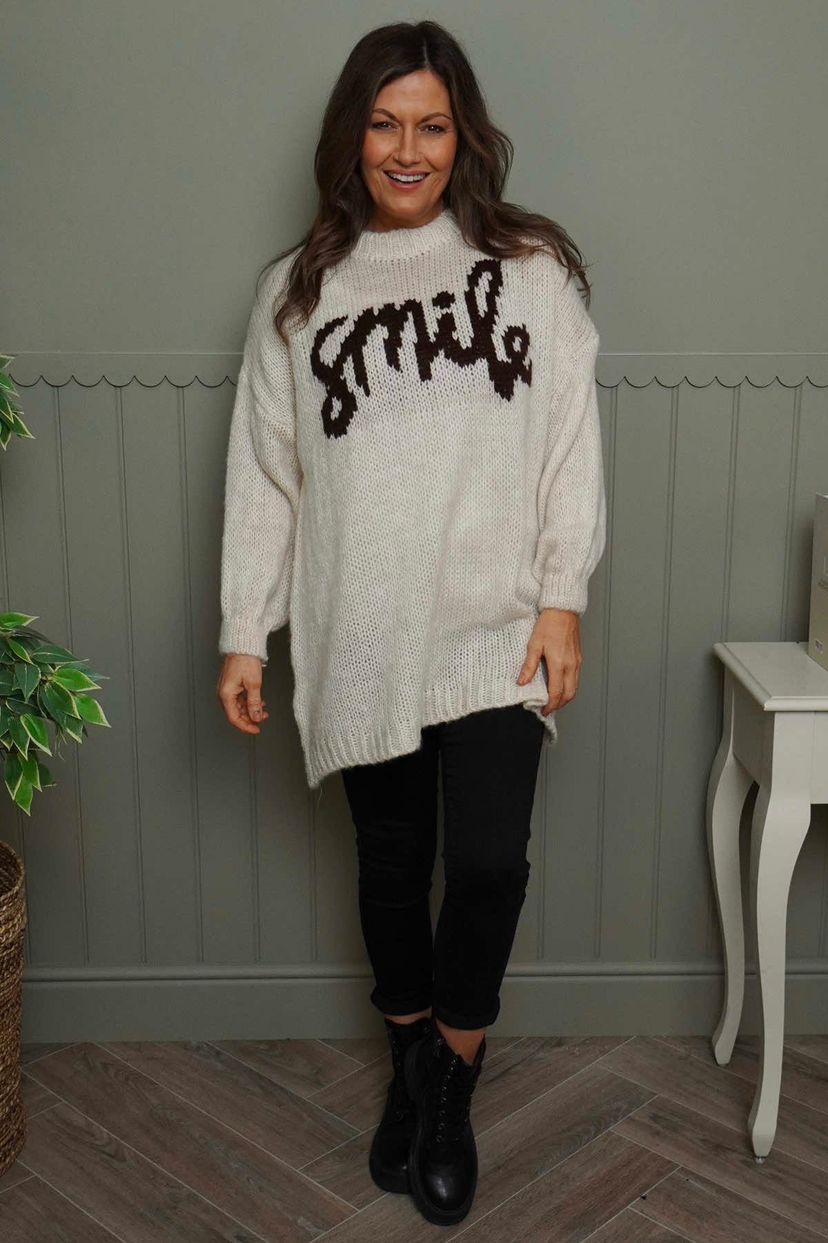Smile Knitted Jumper Stone