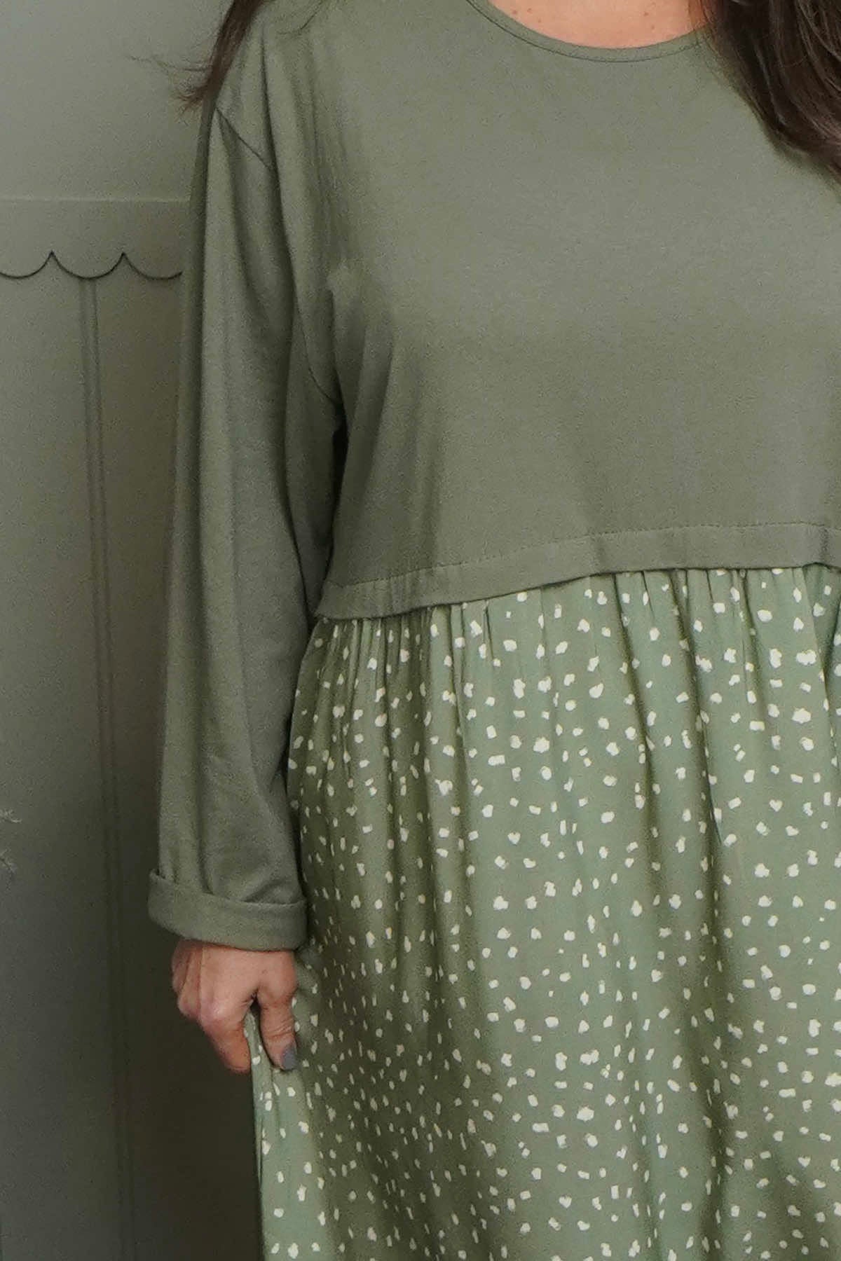 Janette Pattern Cotton Dress Khaki