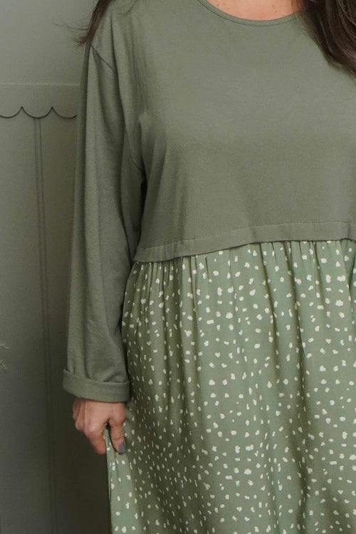 Janette Pattern Cotton Dress Khaki - Image 3