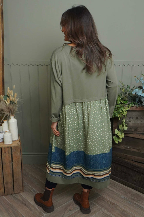 Janette Pattern Cotton Dress Khaki - Image 4