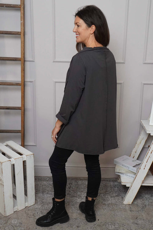 Nelle Cowl Cotton Top Charcoal - Image 4