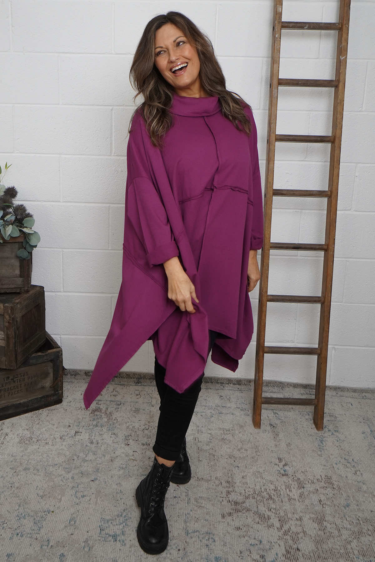 Posy Cowl Oversized Cotton Top Berry