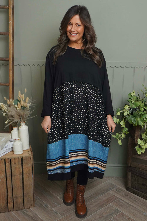 Janette Pattern Cotton Dress Black - Image 1