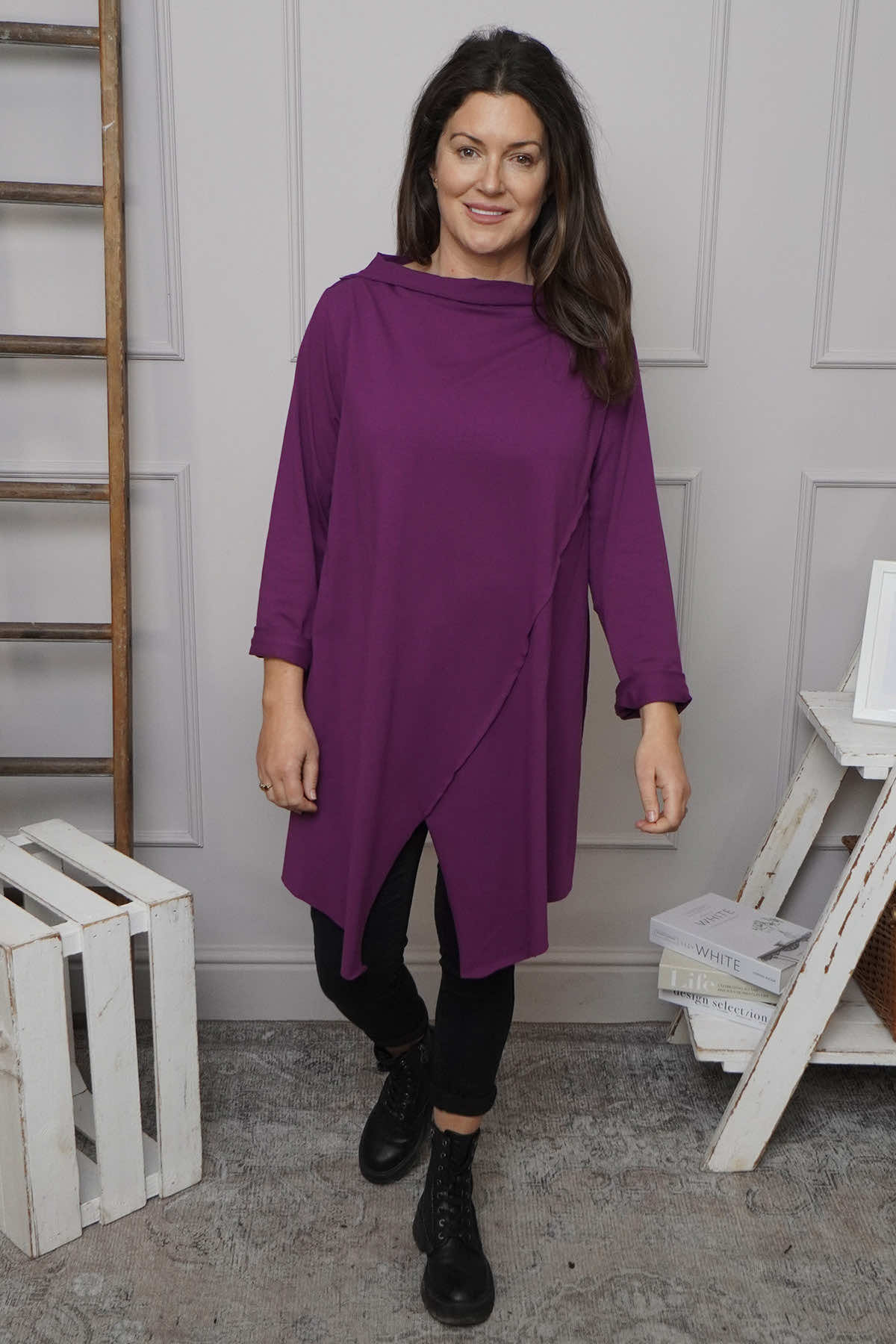 Nelle Cowl Cotton Top Purple
